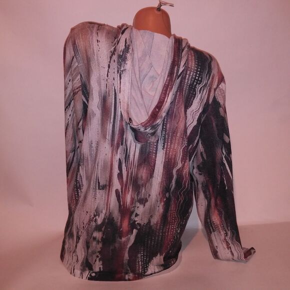 CJ Banks Sweater Womens Plus Size 2X Brown Cream Boho Hooded Studded Bling Croch - Picture 8 of 10